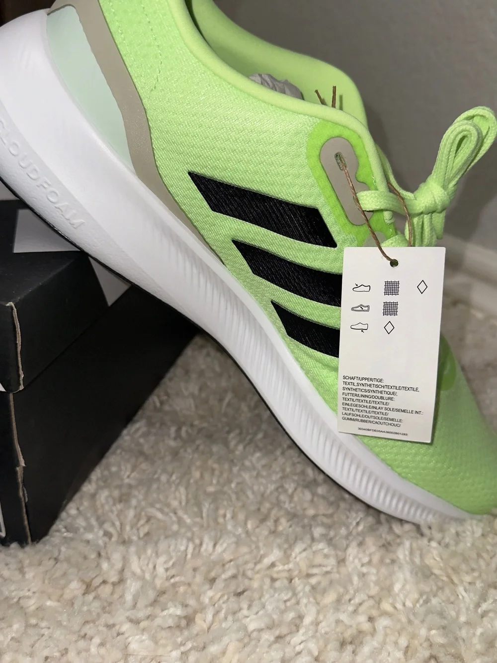 adidas Runfalcon 3.0 Neon Lime/Black Shoe Box Label